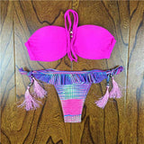 2018 Verano Floral Mujer Bikini Crochet Lace Push Bikinis Up Biquinis Traje de Baño