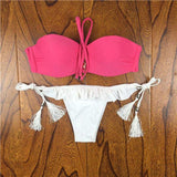 2018 Verano Floral Mujer Bikini Crochet Lace Push Bikinis Up Biquinis Traje de Baño