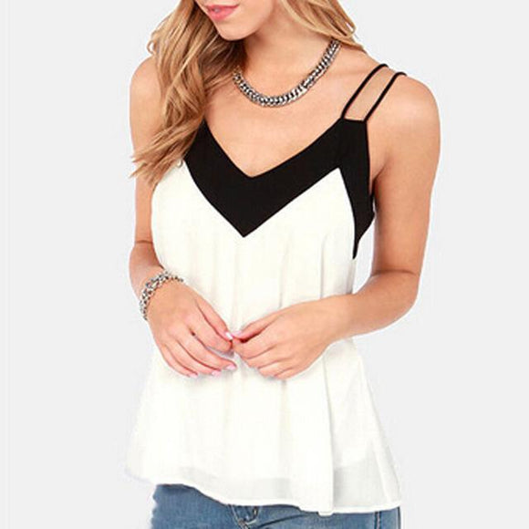 2018 Verano Musculosa Mujer Cuello V Sin Mangas Blousa Camiseta Sexy Top Chifón