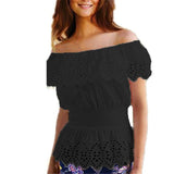 2018 Verano Mujer Primavera Blusa Sexy Sin Hombro Crochet Top Camiseta Elegante