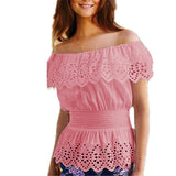 2018 Verano Mujer Primavera Blusa Sexy Sin Hombro Crochet Top Camiseta Elegante