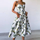 Vestido Verano Estampado Tropical Palmeras sin Mangas Mujer Dama Playa