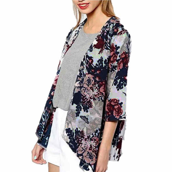 2018 Verano Mujer Kimono Cardigan Fashion Chicas Floral Blusa Camisa S al 6XL