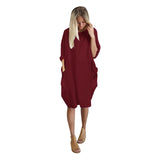 VESTIDO HOLGADO CASUAL CON BOLSILLOS MUJER DAMA TALLES GRANDES
